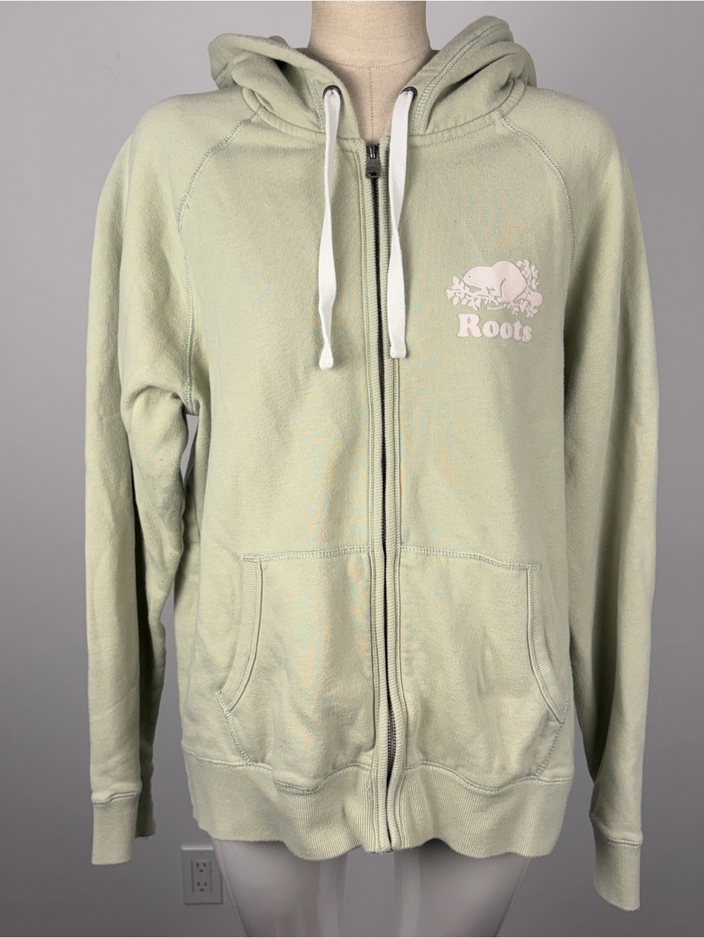 Roots Canada Sage Green Organic Original Full Zip Hoodie Sweatshirt XL